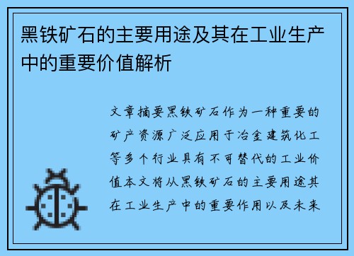 黑铁矿石的主要用途及其在工业生产中的重要价值解析
